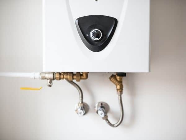 A water heater mounted on a wall.